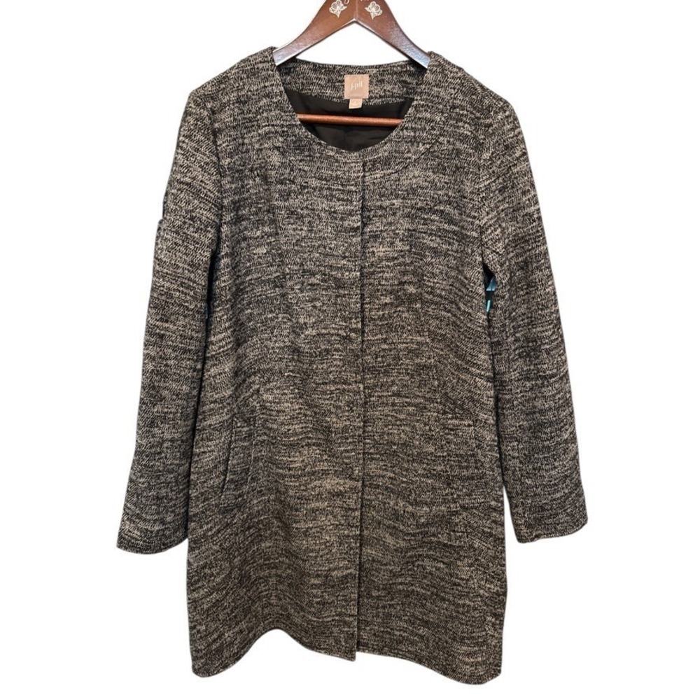 J Jill Tweed Wool‎ Blend Button Front Coat Sz M Lightweight Textured Minimalist
